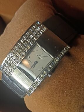 DKNY Silver Crystal Accent Women's Bracelet Watch with Black Strap